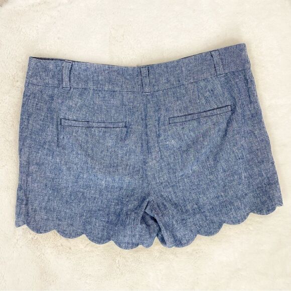 Loft Scallop Hem Linen Blend Chambray Shorts Blue Size 4 - Picture 2 of 9